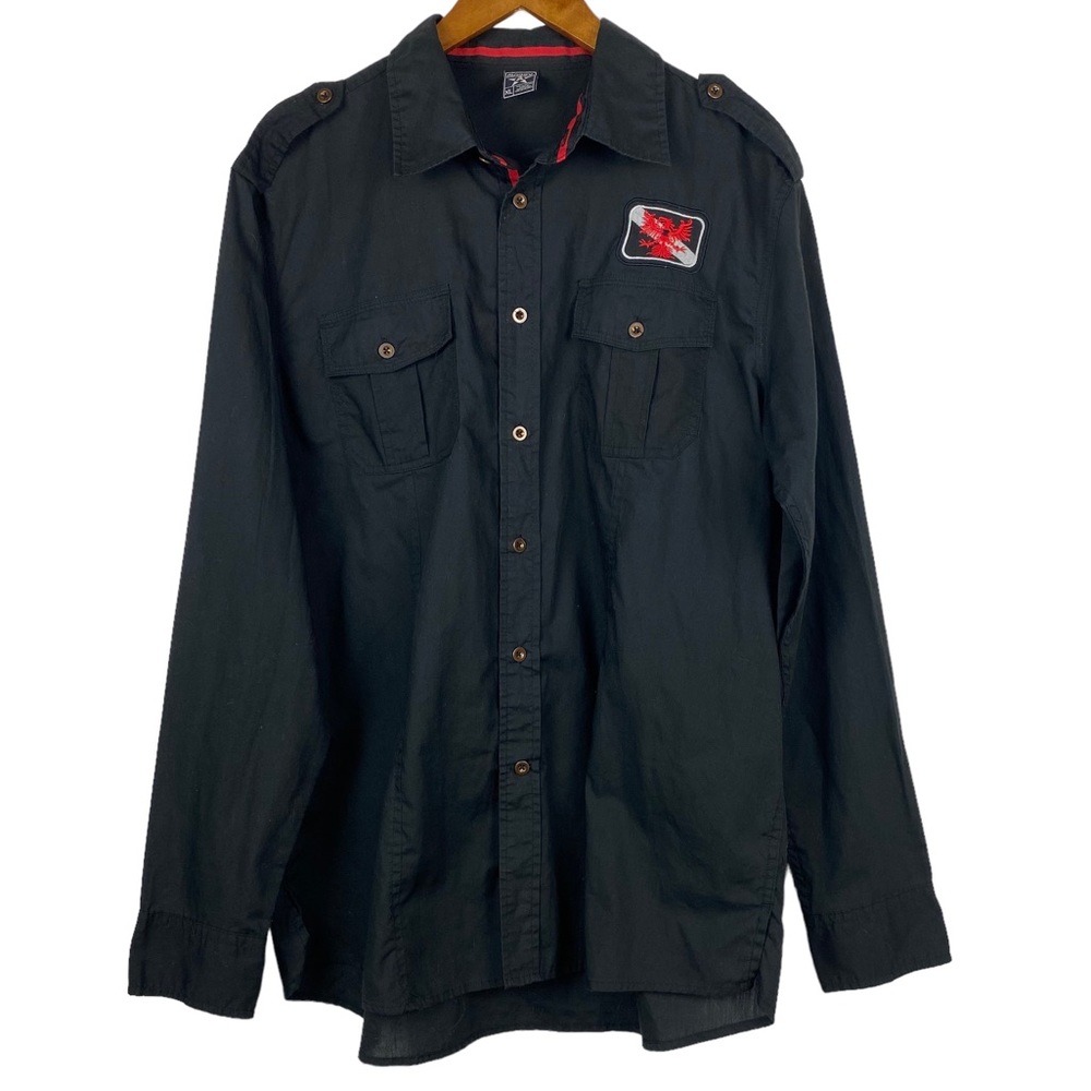 Avirex Mens Black Long Sleeve Button-Down Shirt